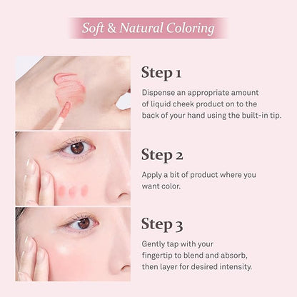 hince Dewy Liquid Cheek 6g Raw Glow Liquid Blush for Cheeks Vegan Dewy Cheek Tint Glass Skin Lightweight Liquid Blush Weightless Watercolor (COOL FLUTTER, LC003)