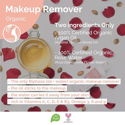 Fatima's Garden Organic Makeup Remover - With Argan & Rose Water, 100ml
