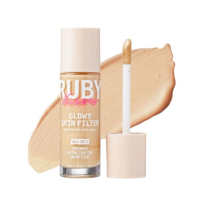 Ruby Kisses Glowy Skin Filter Foundation - All-in-1 Primer, Skin Tint & Highlighter, Hydrating Light Coverage with Squalane, Natural Dewy Finish, Luminous & Radiant Glow (Fair Light)
