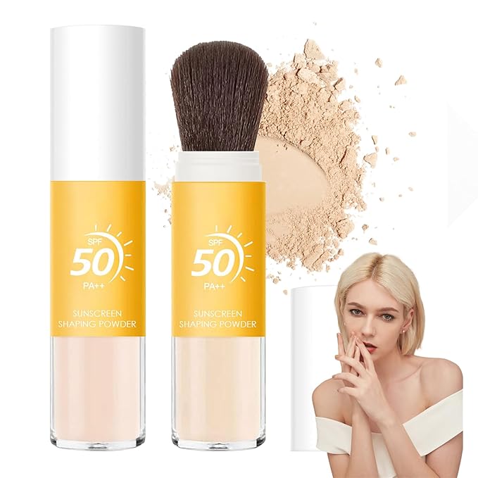 Sunscreen Setting Powder,Brush Setting Makeup SPF 50 PA++ for All Skin,Moisturizing & Lightweight Loose Face Powder with Sunscreen Brush,Soft Matte Finish Long Lasting Oil Control Make up