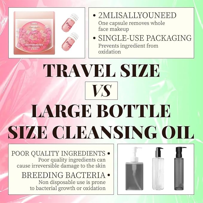 Cisto Makeup Remover Oil,Cisto Cleansing Oil Mini,Travel Essential & Controlled Dosage,Portable Skincare for Gentle Facial Oils for All Skin Types(Rose+Camellia,40pcs)