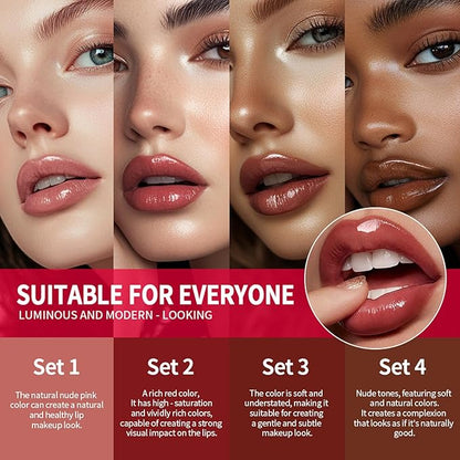 3PCS Lip Liner and Lipstick Combo Set - Matte Lip Liner Pencil, Velvet Matte Lipstick & Hydrating Collagen Lip Gloss - Long-Lasting, Smudge-Proof, High Pigment Nude Brown Lip Makeup Kit (Set 4, 3)