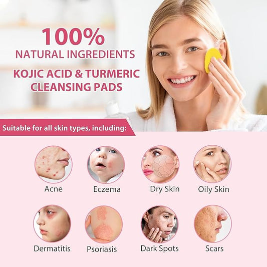 80PCS Turmeric Face Scrub Pads,Turmeric Kojic Acid Cleansing Pads with Vitamin B5, Vitamin C Turmeric, Sugar Turmeric Cleansing Pads for Face (40 Count (Pack of 2))