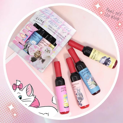 4Pcs Wine Bottle Lip Stain Peel Off, Tattoo Color Lip Liner Stain peel, High Pigment Transfer Proof Magic Lip Tint, Matte Natural Dewy Finish Waterproof Long Lasting Lipstick Makeup Gift Set