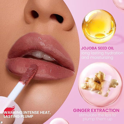 DAGEDA Lip Plumper Gloss,Glossy Liquid Lipstick with Ginger Extract,Highly Pigmented Plumping Lip Gloss,Fuller Looking Lips,Moisturizing Lip Gloss for Women,0.28oz (Pink)