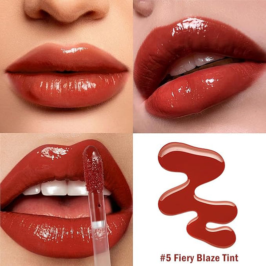 LIP VB Hydrating Lip Gloss Stain - 12HR Glossy Plump & Waterproof Moisture Lock, Non-Sticky Lip Treatment for Dry Lips Revival, Daily Wear & Night Care (Fiery Blaze Tint)