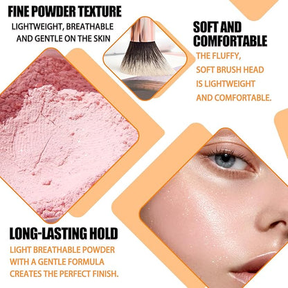 Loose Setting Powder Set with makeup brush,Lightweight Long Lasting Oil Control Loose Face Powder,Translucent Matte Drying Finishing Setting Powder for All Skin Types B