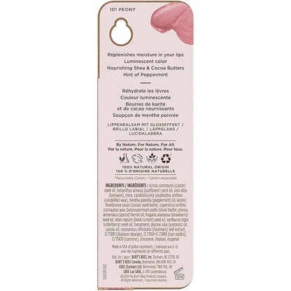 Burt's Bees Lip Shimmer Peony; Warm, Luminescent Color; High Impact, Instant Moisture; with Shea and Cocoa Butters; 100% Natural Origin; 0.09 Ounce (Pack of 1)(Packaging May Vary)