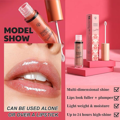 Brown Lip Gloss Women Girls Plumping Lip Gloss Glitter Tinted Lip gloss Oil Plumper Hydrating Long Lasting Moisturizing Non Sticky Makeup lip gloss (05# Nude Brown Shimmer)