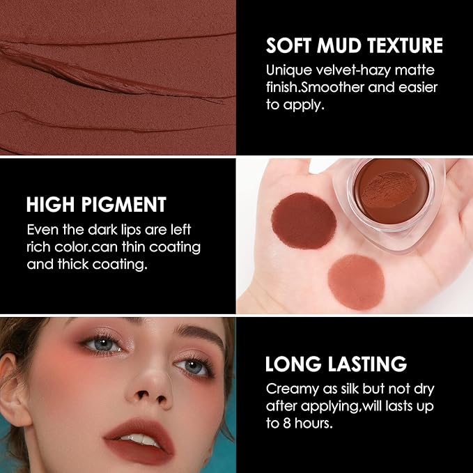 FOCALLURE Velvet-hazy Matte Cheek Lip Mud Dual-use For Lips And Cheek Lip Clay High Pigment Lipstick Blush Lasting Lip Tint