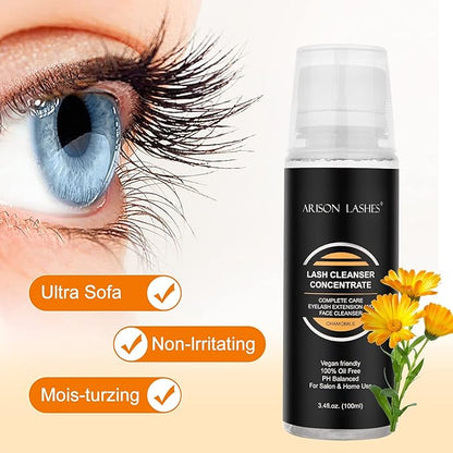Eyelash Foaming Cleanser Concentrate - 100ml Non-Irritating Lash Extensions Shampoo for DIY Care - Makes 20 Bottles of 60ml Chamomile Lash Cleansers
