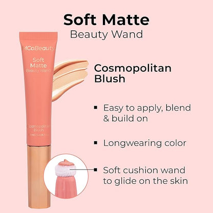 MCoBeauty Soft Matte Beauty Wand, Cosmopolitan Blush, Velvety Finish of Buildable Color, Vegan, Cruelty Free Cosmetics