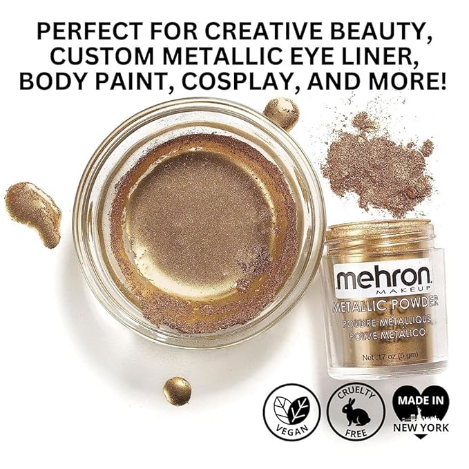 Mehron Makeup Metallic Powder (.17 Ounce) with Mixing Liquid (1 oz) (GOLD)