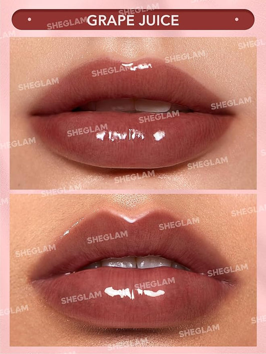 SHEGLAM Glaze Daze Lip Gloss Shiny Tinted Lip Gloss High Gloss Finish Plumping Lip Care Nourishing Not Easy to Fade Liquid Lip Cosmetics-Grape Juice
