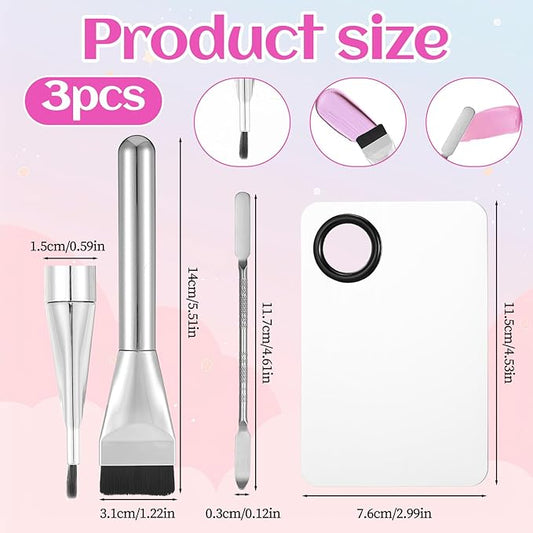 3 Pcs Premium Makeup Spatula & Palette Tray, Metal Foundation Mixing Palette with Spatula Brush For Mixing Foundation Eye Shadow Eyelash Nail Art
