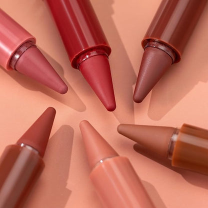 6 Colors 2-in-1 Lip liner and Lipstick Set, Matte Lipstick Crayon Lip Liner Pencil, High Pigmented Smooth Creamy Long Lasting Waterproof Lipstick