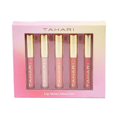 VOTUM Tahari 5pc Lip Gloss Set – Shimmery Lip Glosses for Women and Girls, Non-Sticky, High Shine with Pink & Red Finishes