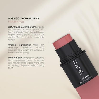 3 in 1 Natural Ingredient 90% Organic Blusher Stick For Lips, Eyes, & Cheeks, Hydration And Natural Beauty Apply directly And Blend With Fingertips, Small Enough to Carry (ROSE GOLD)