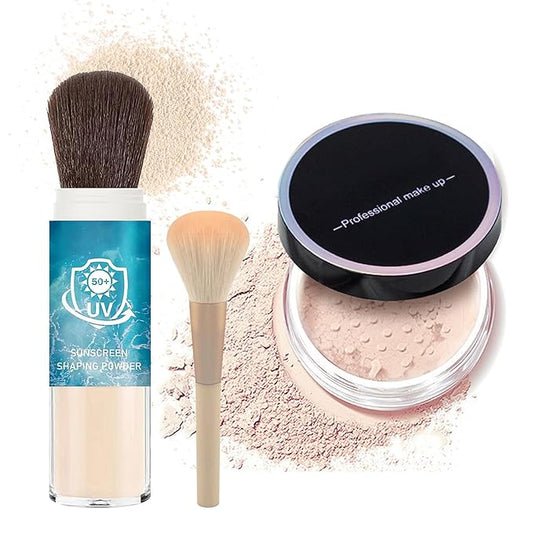 Loose Setting Powder and Sunscreen Face Powder,Waterproofing Lightweight Finishing Powder Set with Brush,Natural Face Makeup Powder for Women,Translucent Setting Powder for All Skin Tones (Light Pink)