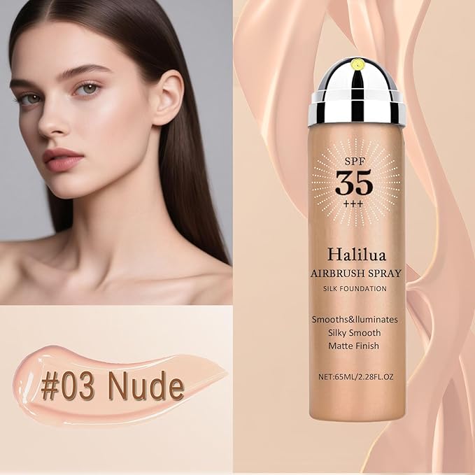 Sunscreen Airbrush Foundation Makeup Spray,SPF 35, Full Coverage Foundation for Mature Skin,Silky Mist Spray Makeup,Long Lasting Waterproof Concealer for Color Correction(#03 Nude)