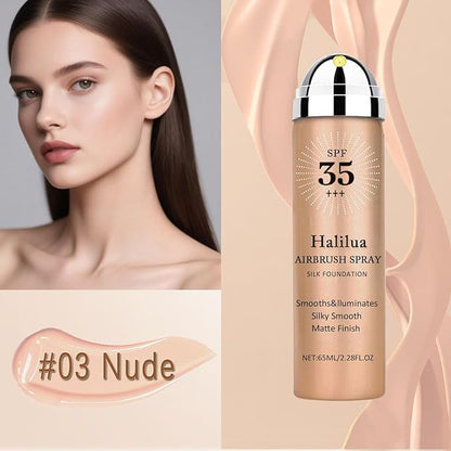 Sunscreen Airbrush Foundation Makeup Spray,SPF 35, Full Coverage Foundation for Mature Skin,Silky Mist Spray Makeup,Long Lasting Waterproof Concealer for Color Correction(#03 Nude)