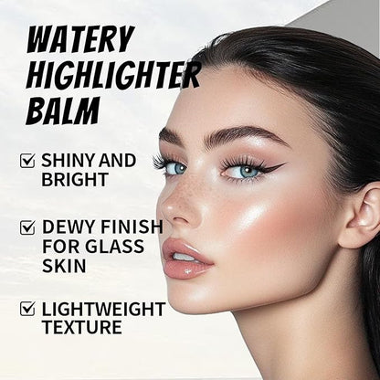 Champagne Highlighter Stick for Glass Skin, Dewy Finish Radiant Balm Hydrating Reflective Natural Shimmer Illuminator Stick, Multi-Use Lightweight Creamy Face Glowy Highlighter Makeup#02