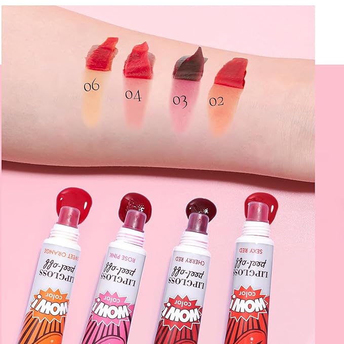 Pinked Lip Stain Peel Off Lip Tint 6 Colors, Mauve lip stain peel off Set, Tattoo Magic Color Lip Gloss Sets, Lip Gloss for Women Colorful Glossy Lipstick Waterproof Long Lasting