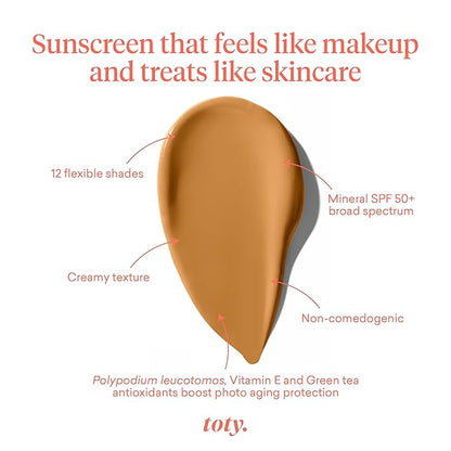 Toty by Sofia Vergara - lumina CC Cream SPF 50+, 100% Mineral Color Correcting Cream - Medium Coverage Foundation & Broad Spectrum Sunscreen for Face - Non Comedogenic - 4W WARM CARAMEL