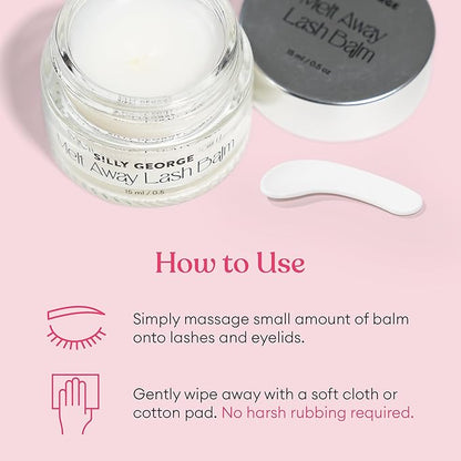 Silly George Melt Away Makeup & Lash Extension Remover - Removes All Eye Makeup (Including Mascara & Eyeliner) + Lash Extensions & Adhesives - Hydrating Moisturizer for Eyes & Lashes - 15 milliliters