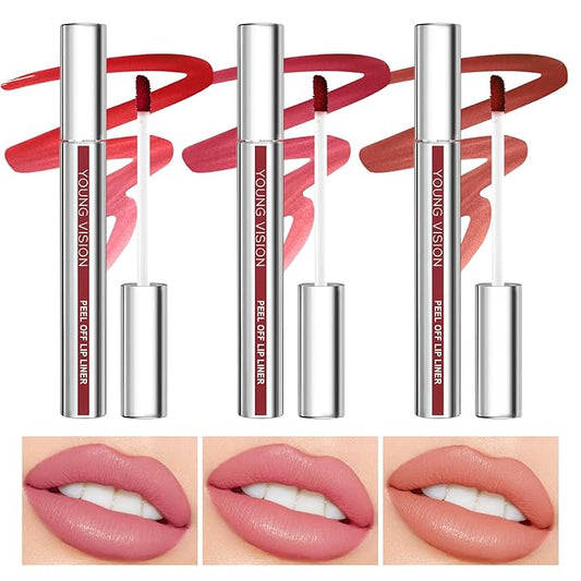 3 Colors Peel Off Lip Liner, Long-Lasting Peel Off Lip Tint for Women Girls, Waterproof Matte Lip Gloss, Non-Stick Cup Tattoo Magic Color Tint, Highly Pigmented Peel Off Lip Liner Stain Makeup