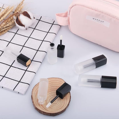 5 Pcs 5ml Frosted Glass Lip Gloss Tubes Refillable Square Lip Glaze Tube Vials Mini Lip Balm Bottle Container with Wands & Stoppers for Women Girls DIY Makeup Travel