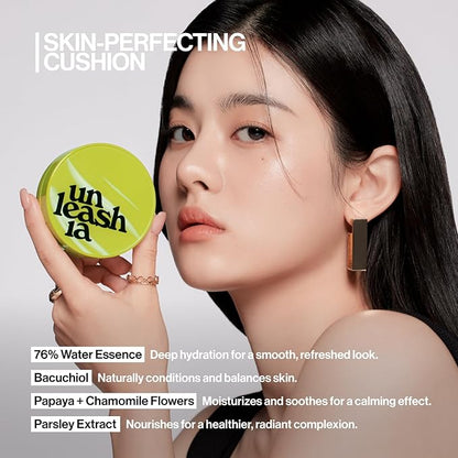 UNLEASHIA Foundation Makeup Healthy-Green Cushion - 15g, SPF 30 PA++, Lightweight Buildable Coverage, Vegan, Natural Satin Finish(27W)