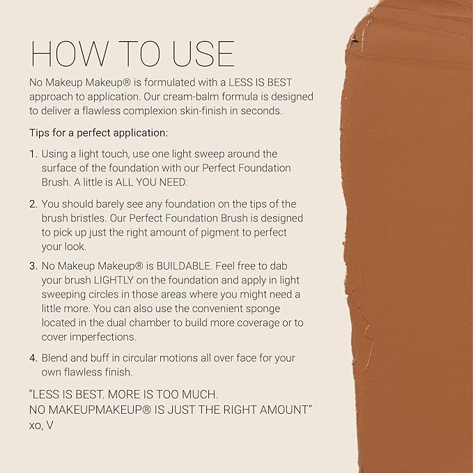 Foundation by No Makeup Makeup | Conceal & Correct with Long-Lasting, Buildable Formula & Lightweight Soft Finish | Cruelty-Free, Vegan, Fragrance-Free | Mocha