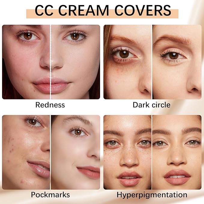 2Pcs Camo CC Cream Foundation, Color Corrector CC Cream, Full Coverage Long Lasting Matte Makeup for All Skin Types
