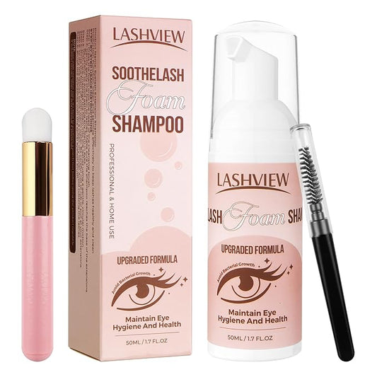 LASHVIEW Shampoo for Lash Extensions, 50ml+Brushes, Eyelash Extension Cleanser Lash Cleaner for Makeup Cleansing Foams, Paraben & Sulfate Free for Salon and Home Use