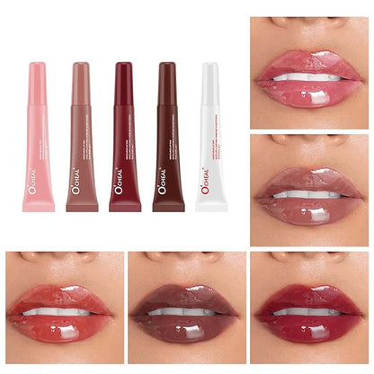 5 Color Glossy Lip Butter Gloss,Moisturizing Non-stick Cup Liquid Lip Gloss,Natural Plumping Lip Tint,Mirror Toot Lip Gloss for Women (5 Colors/Set, A)