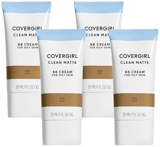 COVERGIRL Clean Matte BB Cream Deep 560 For Oily Skin, (packaging may vary) - 1 Fl Oz (1 Count) (Pack of 4)