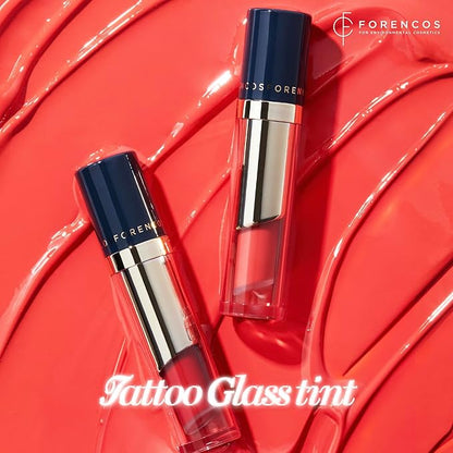 FORENCOS Tattoo Glass Lip Gloss Tint, Korean Glossy Tint/Stain, High Pigmentation, Glasting Shine, Long Lasting, Moisturizing, Lightweight, Non-Sticky Formula (01 Cerise)