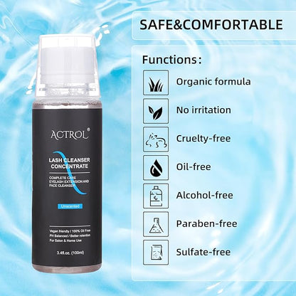 Eyelash Cleanser Concentrate 100ml Unscented Professional Lash Shampoo Foaming Cleanser Wash for Extensions Lashes with Salon Home Care-Makes 20 Bottles
