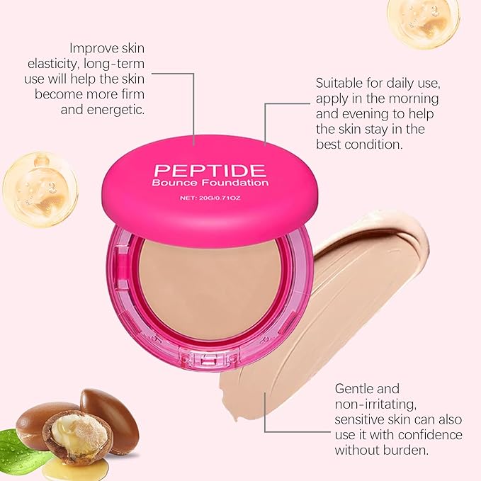 Peptide Bounce Foundation, Hydrating,The Moisturizing Concealer, Age-Defying Foundation, long-lasting, providing concealer, the skin and brightening the complexion(Dark Skin Color)