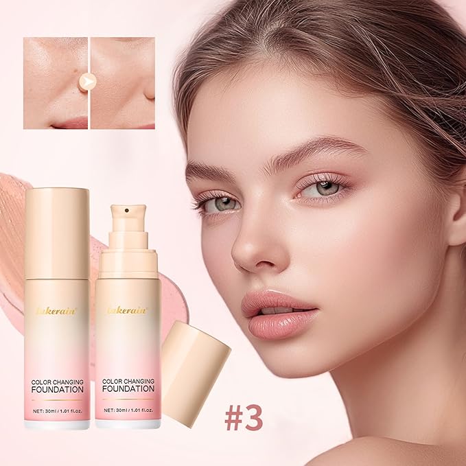 Colour Changing Foundation With Centella, CC Red Correction Cream, Color Correcting Formula for Blemishes, Red Skin, & Acne Marks, Liquid Foundation for Women-Pink
