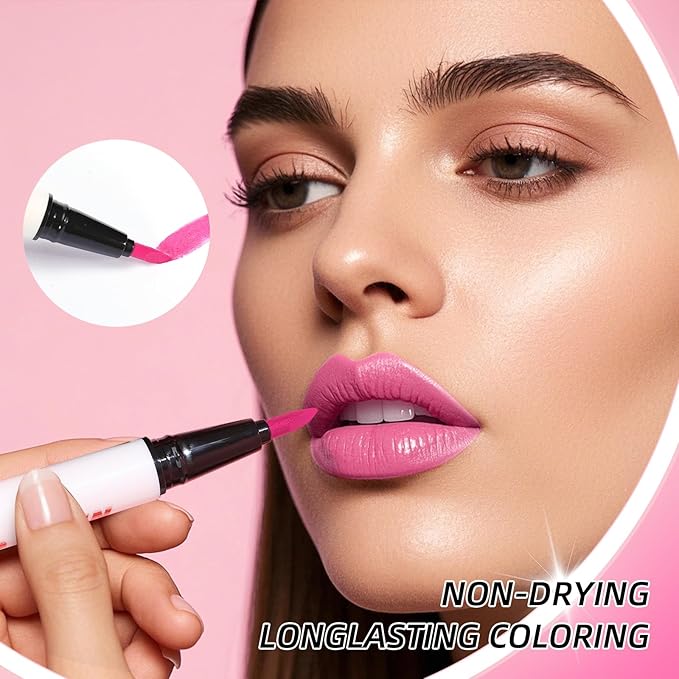DAGEDA 2 Colors Lip Liner Pen,Double-ended Lip Stain Marker Design,Natural Matte Finish,Waterproof Liquid Lipstick, Long Lasting No Transfer Lips Makeup for Women(Color A)