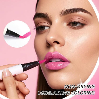 DAGEDA 2 Colors Lip Liner Pen,Double-ended Lip Stain Marker Design,Natural Matte Finish,Waterproof Liquid Lipstick, Long Lasting No Transfer Lips Makeup for Women(Color A)