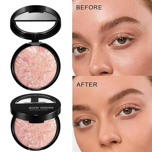 Marble Baked Makeup Setting Powder, Luminous Finish Waterproof Sweatproof Conceal Foundation, 24 H No-Transfer No Smudge Oil-control Pressed Powder Makeup Base (#03 LIGHT BEIGE, 0.53 OZ)