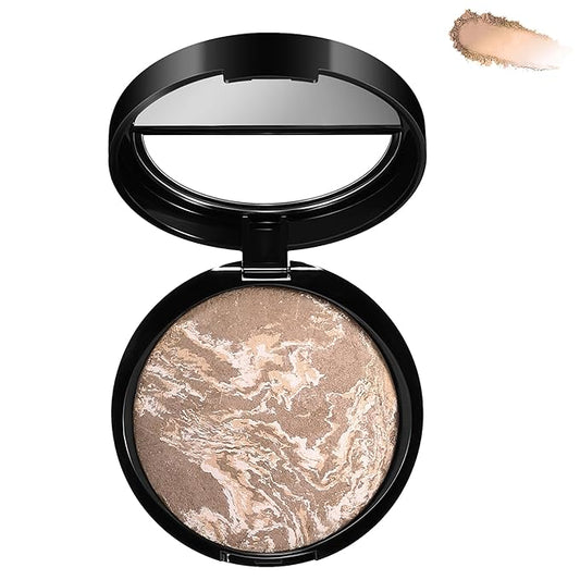 Marble Baked Makeup Setting Powder, Luminous Finish Waterproof Sweatproof Conceal Foundation, 24 H No-Transfer No Smudge Oil-Control Pressed Powder Makeup Base (#05 TAN, 0.53 OZ)