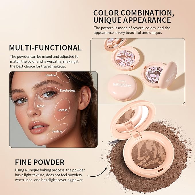 Baked Color Correcting Foundation – Lightweight Airy Finish Powder Makeup with Mirror, Subtle Glow, Oil Control, Long Lasting – Fine Texture for Smooth Light to Medium Coverage (#4 Medium)