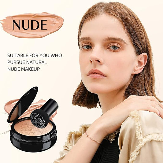 Mushroom Head Air Cushion CC Cream Foundation - Moisturizing & Long-Lasting BB Cream Concealer Makeup Base for All Skin Types, Brighten Long - Lasting Even Color Correcting Concealer (Nude)