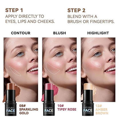 3 Colors Cream Contour Stick, Shades with Highlighter Stick,Blush Stick and Bronzer Contour Stick for Sculpt the Cheeks,Long Lasting,Waterproof,Matte & Dewy Finish for Women (LIGHT FAIR(8+10+12))