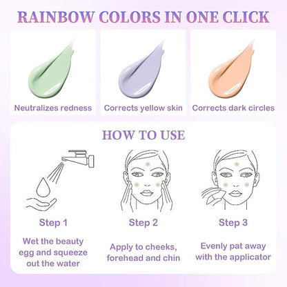 2PCS One Step Color Corrector,Moisturizing Primer for Face Before Makeup,Oil Control Primer Face Makeup,Skin Tone Correcting Makeup Primer Isolation Cream with 2 Makeup Sponges