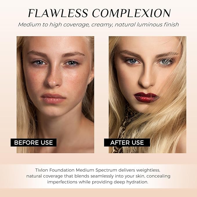 Foundation 4 in 1 - Medium Spectrum with SPF 50+, Anti-Aging, Concealer, Sun Protection, Hydrating Color Changing Foundation Makeup Liquid - Longwearing & Waterproof for Sport, Dancing (1PC, 30ml)